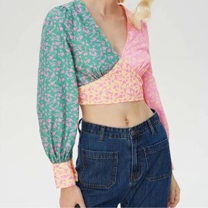 Cider Blue Asymmetrical Crop Blouse